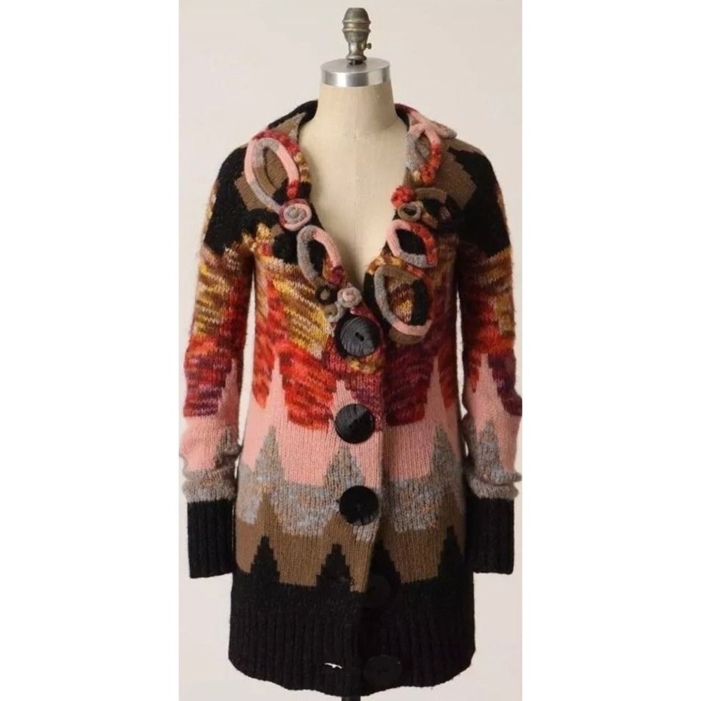 Anthropologie SLEEPING ON SNOW Loops & Angles Cardigan Sweater Wool Small